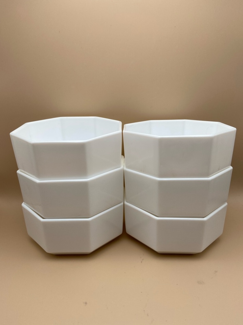 Set of 6 Vintage White Arcopal OCTIME Salad Dessert Bowls Octagon from France